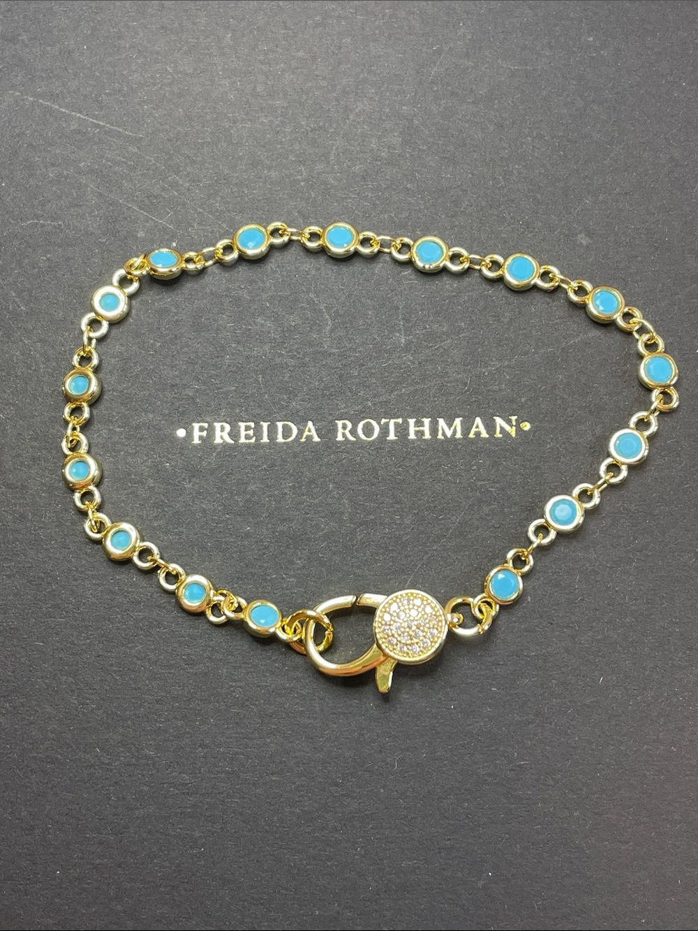 Freida Rothman Vault Lumi Bezel Turquoise Pave Closure Bracelet NEW $129 MSRP